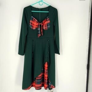 Retro Stage Size L Green Longsleeve Vintage Style Midi Dress